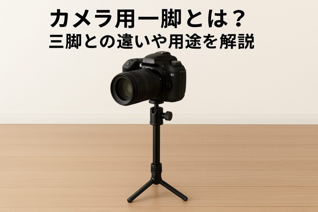 カメラ用の一脚にカメラをセッティングして自立させている様子の画像