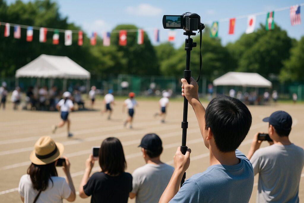 ハクバ WT-1006 一脚を運動会で使用。頭上に構えることができる。