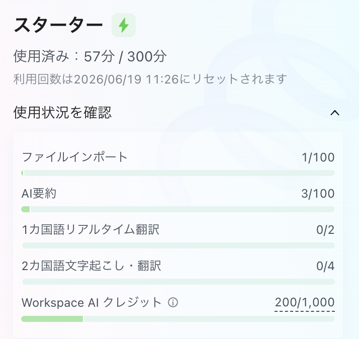スタータープランの使用状況